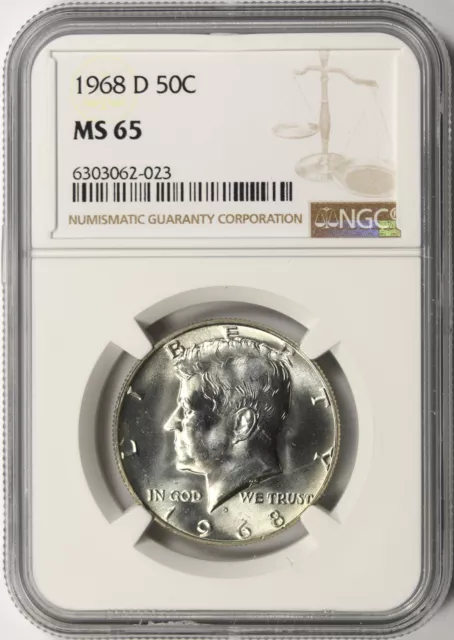 1968-D 50c Kennedy Silver Half Dollar NGC MS65