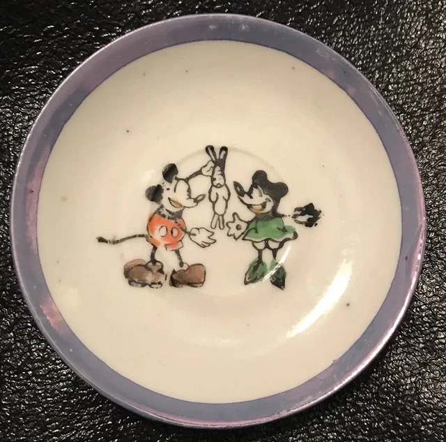 DISNEY 1930's MICKEY & MINNIE MOUSE SAUCER FROM CHILDREN'S TEA SET Made in Japan