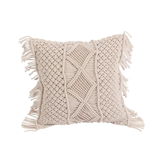 Macrame boho knitted pillow cover 18x18in, handmade bohemian cotton decoration