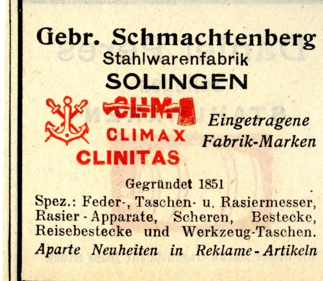 Gebr. Schmachtenberg Solingen STAHLWARENFABRIK Trademark 1908