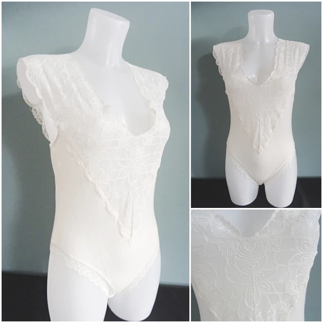 Tuta orsacchiotto vintage anni '80 body costume avorio cotone floreale donna 30" busto