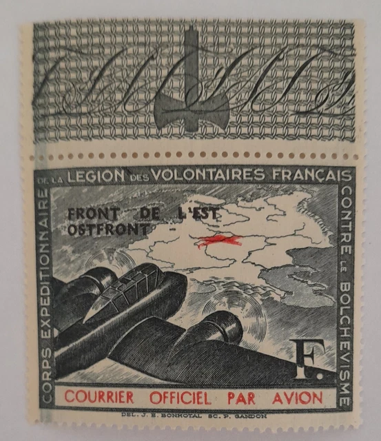 Timbre neuf 1942 Lvf n 4 avec vignette à l'envers. Courrier officiel par avion