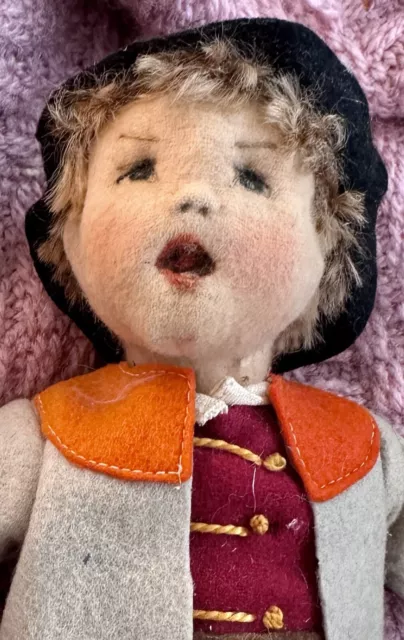 Antique Cloth Hand Embroidered German Doll, So Sweet! 8” Signed