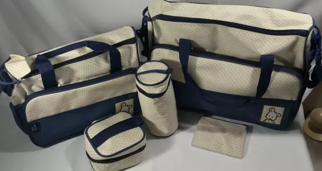 SOHO Diaper Bag Tote Insulated Milk Set Travel Navy Polka Dot Ellie & Luke  NWOT