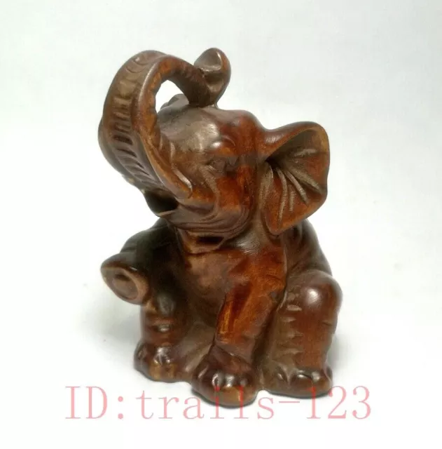 Japanese boxwood hand carved vivid Elephant Figure statue netsuke collectable