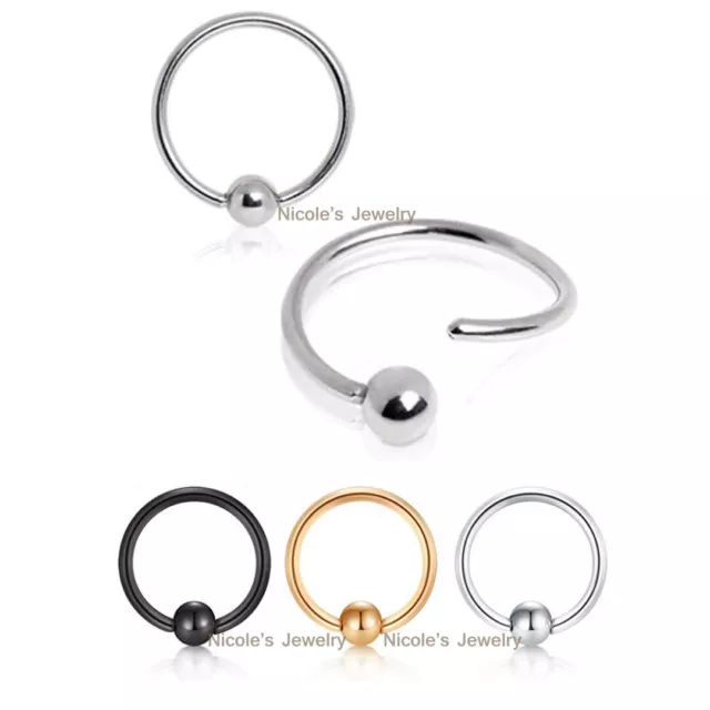 1 x Surgical Steel Captive One Side Fixed Bead Ring Nose Lip Ear Helix Piercing