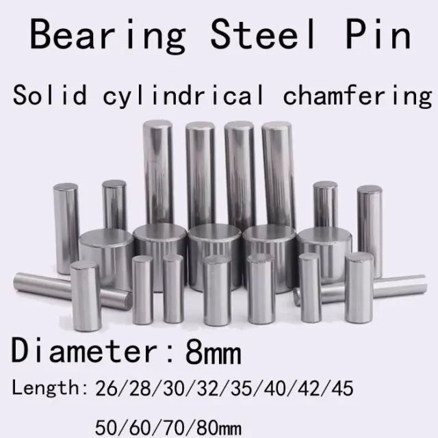 8mm Dia Bearing Steel Pin Solid Cylindrical Chamfering Dowel Pins 26mm-80mm Long
