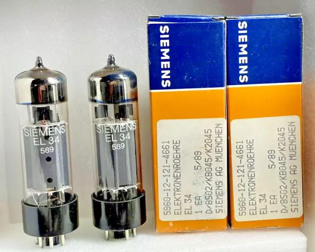 NOS matched pair (or quad ) EL34 6CA7 Siemens tubes original box  3 mica