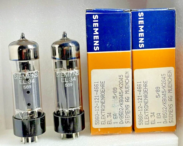 NOS matched pair (or quad ) EL34 6CA7 Siemens tubes original box 3 mica NOS matched pair (or quad ) EL34 6CA7 Siemens tubes original box 3 mica
