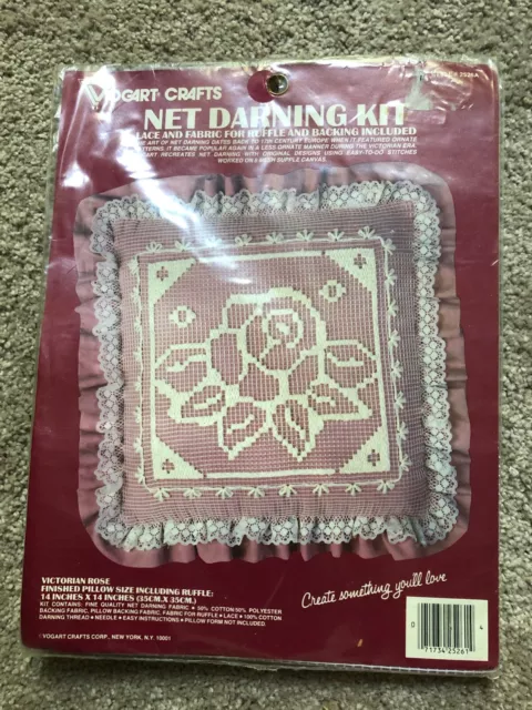 Vogart Crafts net darning "Victorian Rose" pillow kit, new