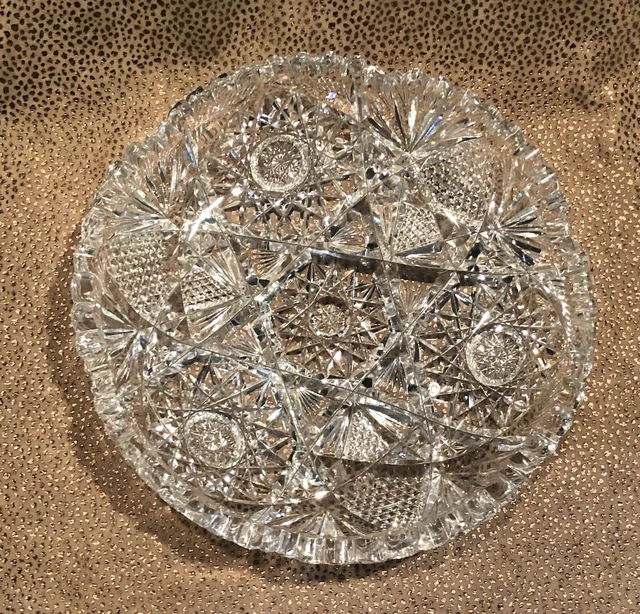 Antique 9" American Brilliant Period ABP Clear Cut Glass Libbey Serving Bowl