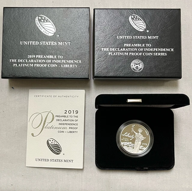 2019-W 1 Oz $100 Platinum American Eagle - Liberty, Fresh Gem Proof, Govt Pkg