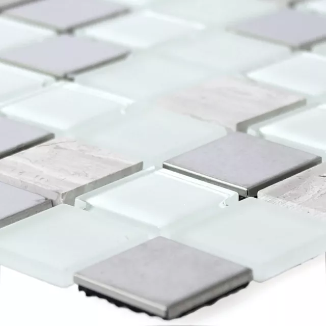 Selbstklebende Metall Stein Glas Mosaik Fliesen Weiß Silber Grau Küche Wand Bad