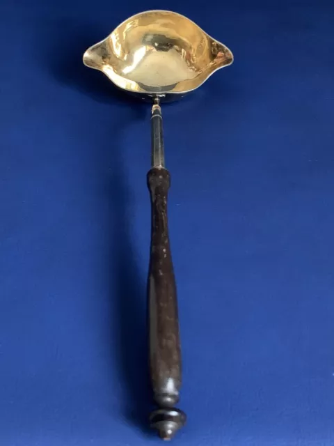 Antike alte Kelle Suppenkelle Schöpfkelle in Silber vergoldet mit Holzgriff 19Jh