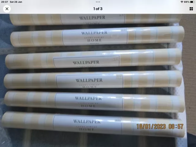 4 Rolls Laura Ashley Vintage wallpaper Regency Stripe, Apr/aqua Same Batch