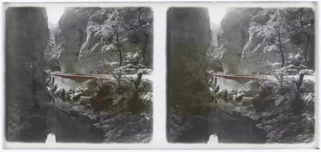 France Montagne Rivière c1940 Photo NEGATIVE Plaque Stereo Vintage V21T7n2