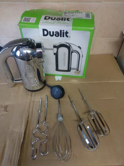 Dualit Hand Mixer Chrome Silver 4 Speed Beaters Dough Hooks Balloon Whisk 89300