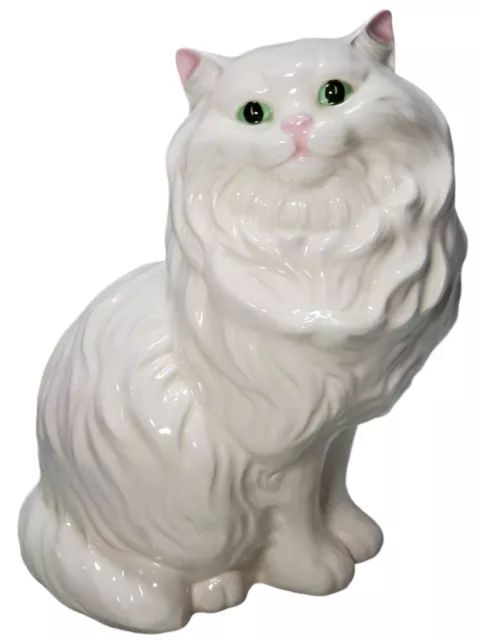 Vintage White Ceramic Persian Handmade Cat 14" Pretty Girl With Green Eyes!