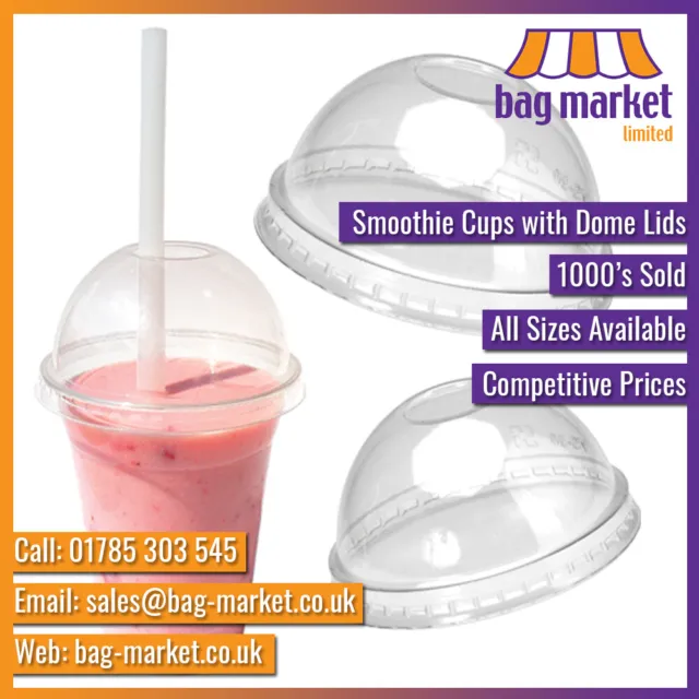 10oz - 12oz - 16oz Smoothie Cups & Dome Lids | Milkshake/Party/Juice/Slush/Food 2