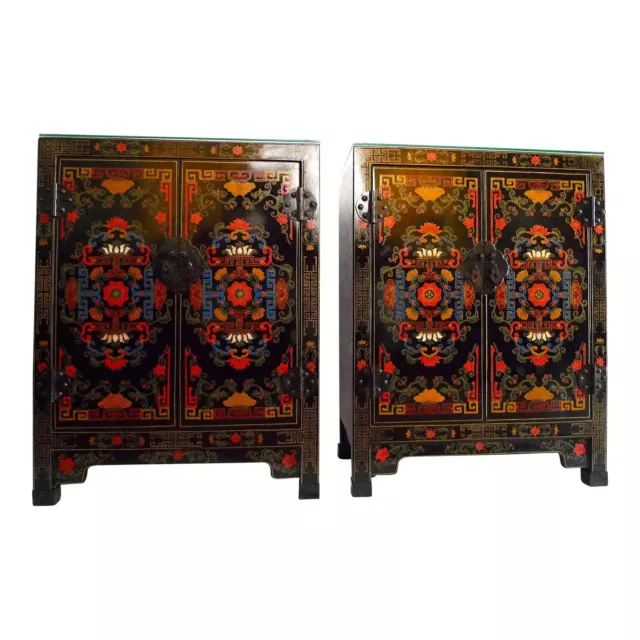 Early 20th Century Chinoiserie Hand Painted Cabinets - a Pair