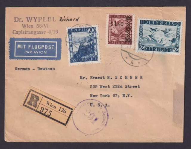 Österreich Zensur Brief MIF 2 S Landschaften Destination Wien 126 New York USA