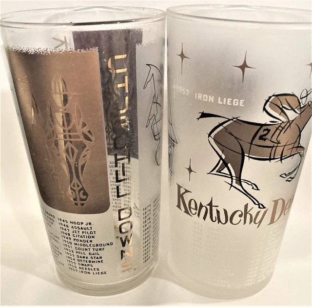 1958 GOLD BAR And Kentucky Derby Iron Liege Glass Pair Both Are Mint