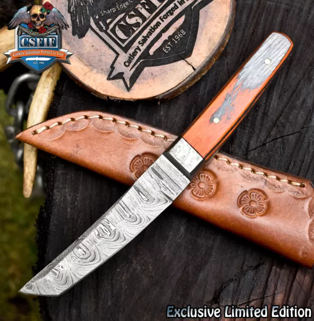 CSFIF Handmade Damascus Tanto Knife Hard Wood Outdoor Gift Steel Bolster