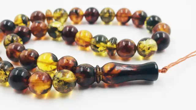 Islamic Prayer Tasbih Misbaha Amber Natural Baltic Amber 33 Beads  pressed