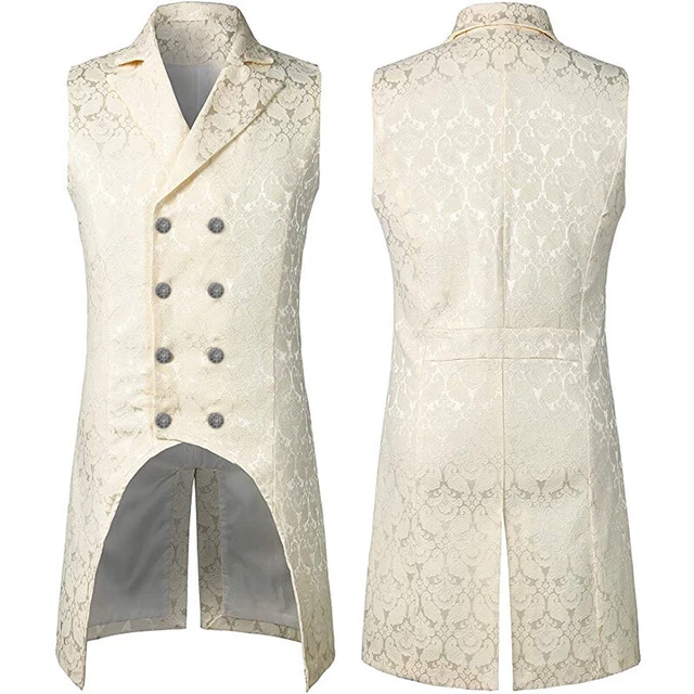 Mens Victorian Suit Vest Steampunk Gothic Medieval Waistcoat Slim Fit Dress Coat