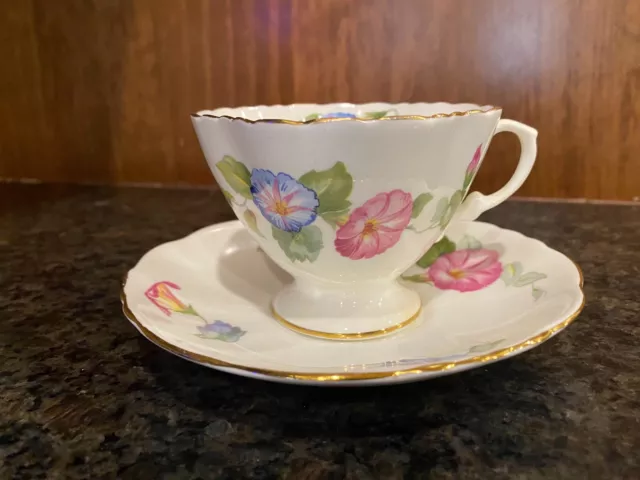 Taza de té y platillo floral rosa Hammersley & Co excelente estado