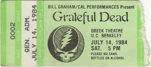 Grateful Dead Ticket 07-14-1984 Greek Theatre Mail Order Jerry Garcia Bob Weir