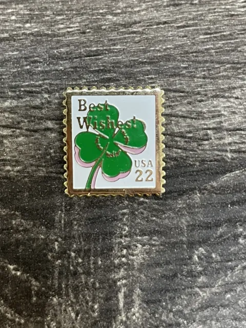 Vintage Shamrock Clover Enamel Stamp Best Wishes St Patrick's Day Lapel Hat Pin