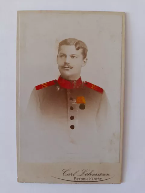 CdV Portrait Bitsch Regiment 171 Soldat Offizier Orden koloriert Lothringen