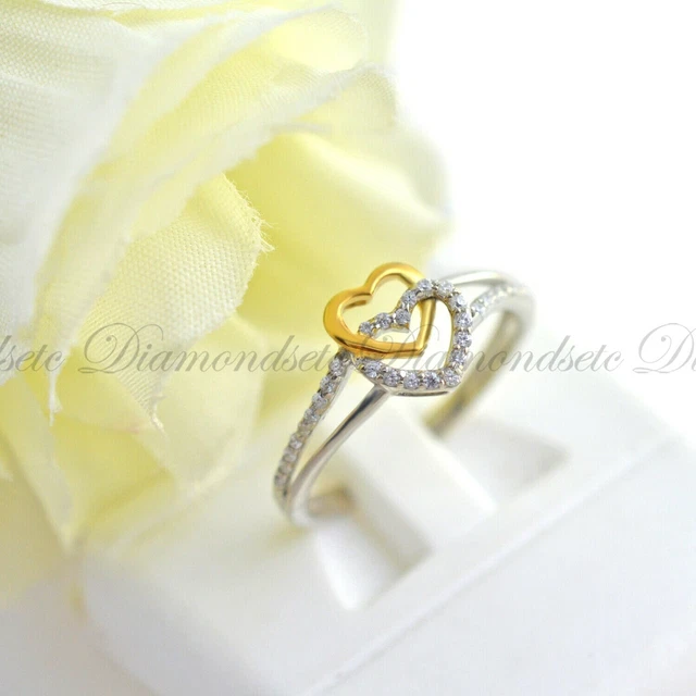 0.90 CT Coeur Diamant Rond 14k Deux Ton or Sur Bague de Fiançailles Mariage