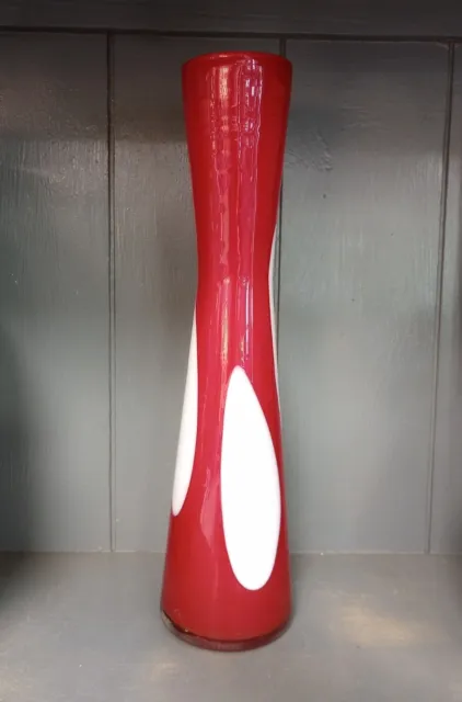 Hand Blown Art Glass Vase Red w/ White Spots Pier I Imports 11.25"