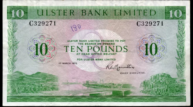 SCARCE ULSTER bank LTD Belfast £10 ten pound banknotes 1971 1972 1973 real money