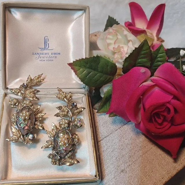 Vintage Haskell Robert Eugene Style  Faux Pearl & Rhinestone Climber Earrings