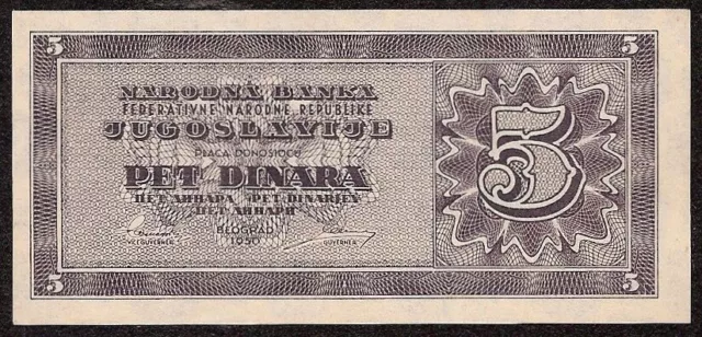 YUGOSLAVIA National Bank 5 DINARA 1950 P:67R UNC