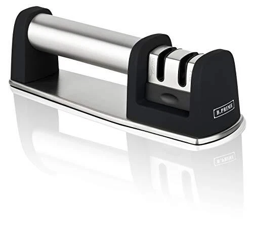 B.PRIME Affûteur de couteaux manuel en INOX - Aiguiseur 2 en 1 pour aiguisage fi