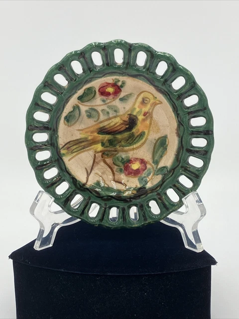 Small Italian Majolica Sauce Dish With Cutout Trim And Bird 5”