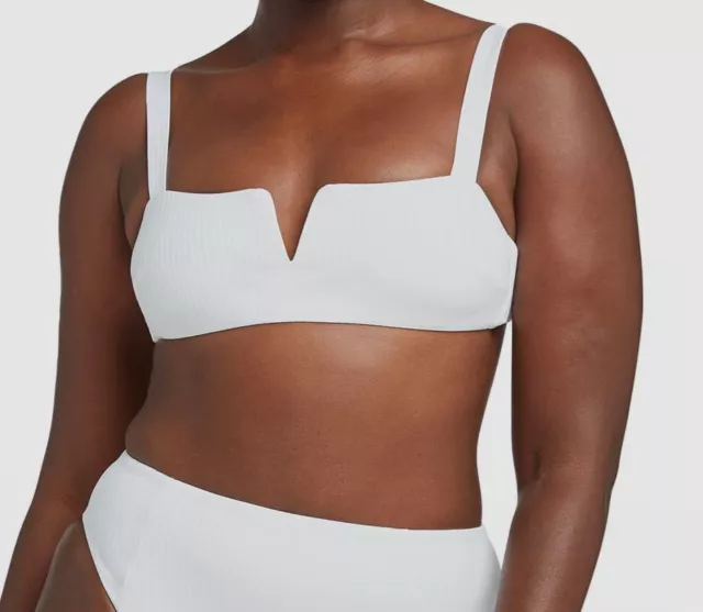 $120 Vitamin A Womens White Kaya Tie Back Rib-Knit Bikini Top Swimwear Size D/12