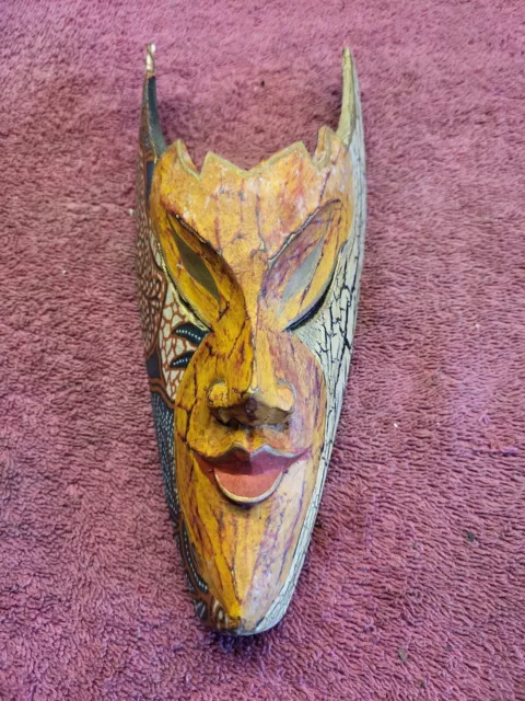 Bali Ethnic Tribal Wood Carved Mask Aflame By Sejati - Tribal Orange/ Gold/Red