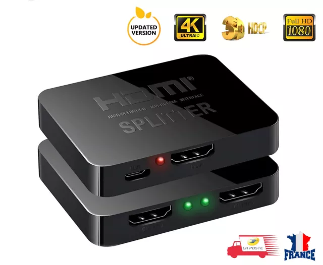 Switch HDMI Splitter HDMI 4K 1 entrée / 2 sorties Répartiteur 1x2 Full HD 1080p