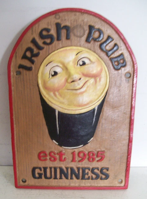 CAST IRON GUINNESS IRISH PUB HAND PAINTED SIGN SMILING FACE GLASS STOUT ...
