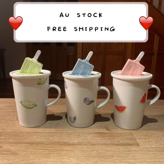 Personalised Three Patterns Ceramic Handmade Fruit Ice Cream Cup Mug Craft VC2