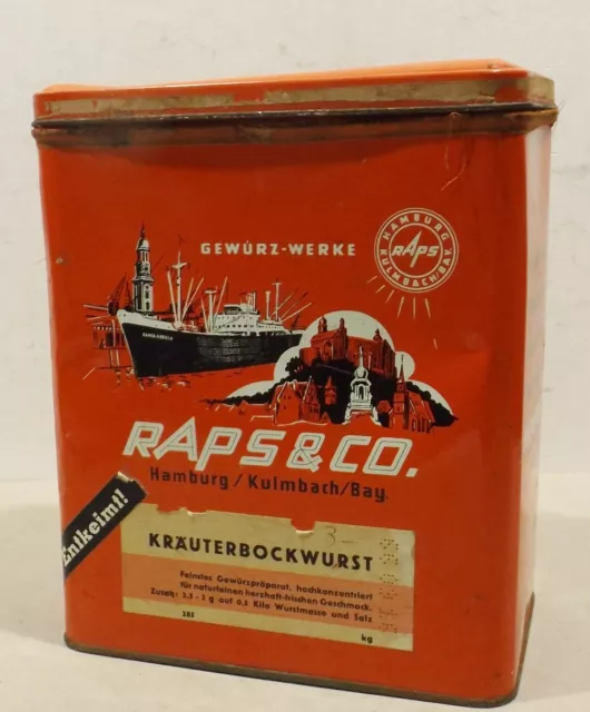 Antiguo Decorativo Envase Lata Raps & Co. Hierbas Bockwurst con Tapa - Colector