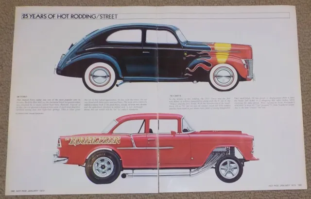 1973 - 2 Page Magazine Car Print - 1940 Ford Sedan & 1955 Chevy Hot Rods A6