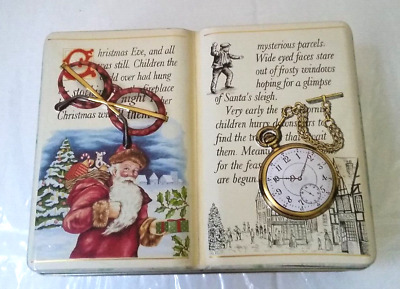 VTG Christmas Holiday Santa Book Metal Tin Box Silver Crane Embossed 1995