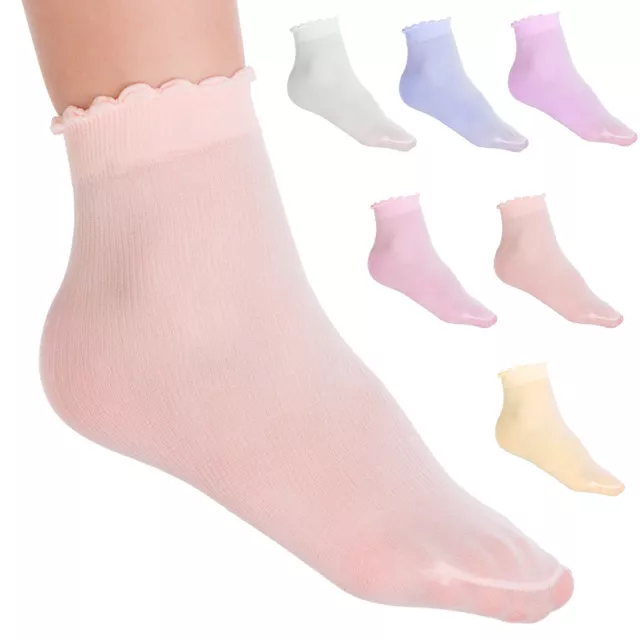 Girls Low Cut Frill Socks Thin Elastic Pastel Colours Pack of 5 Pairs FS1306