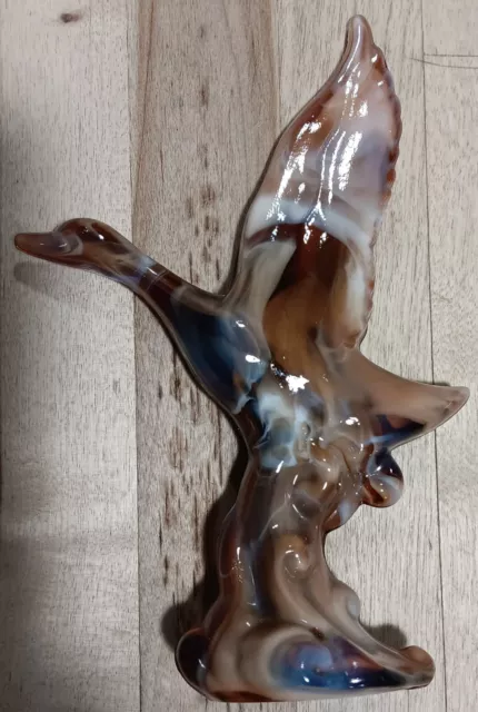 Vintage Imperial Glass Flying Mallard Duck Figurine Caramel Slag 6 3/4 In Tall